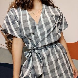 NEW Checkered Plaid Wrap Ruffle Sweetheart Dress